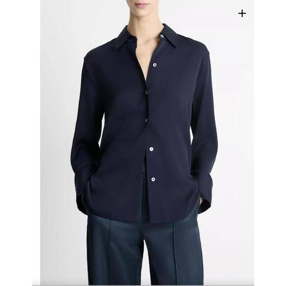 Vince Tops - Vince. Stretch-Silk Button-Front Blouse Navy coastal blue Top / Blouse Size S